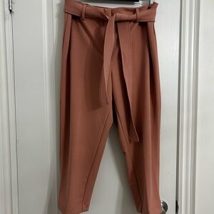 NWT Women's Belted Ankle Length Pants Salmon/Pink Cotton, Size 12